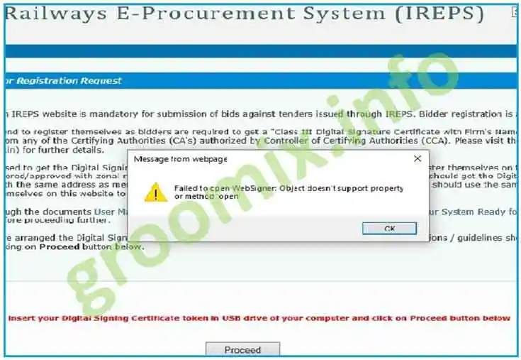 Solution for IREPS error says-Fail to open WebSigner: Object doesnt support property or method open